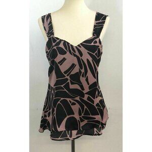 Wilster Women's New Purple Black Cut out Satin Printed Top Size M
